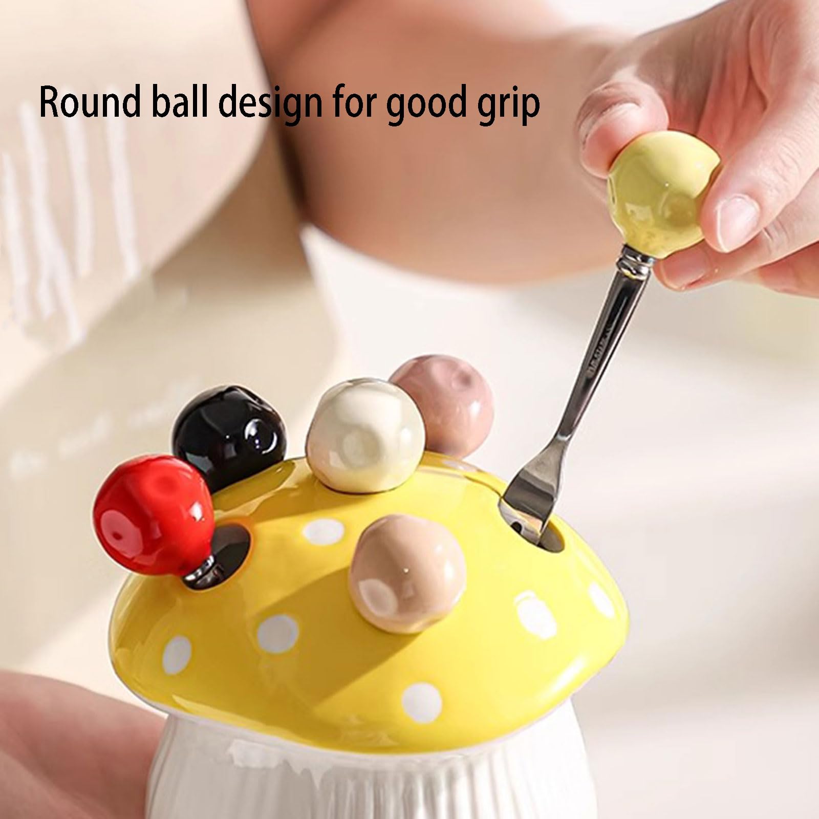 Set de 6 Fourchettes à Dessert en Acier Inoxydable avec Porte-Couverts Champignon, Fourchettes pour Gâteaux et Fruits, Accessoire Décoratif pour Cuisine et Maison
