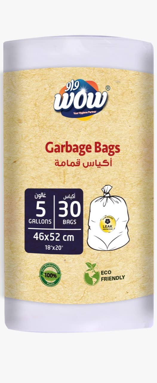 WOW Oxo-Biodegradable 100% Plastic 30's Garbage Bag 5 Gallons Eco Friendly Leak Protection 46x52cm