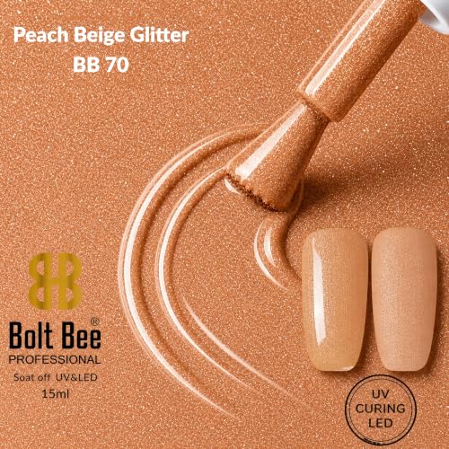 Image of BOLT BEE 15ML Gel Nail Polish 1Pc Clear Pink Glitter Nail Polish Soak Off UV LED Nail Gel Polish Nail Art Starter Manicure Salon DIY at Home, 0.5 OZ (1) (70)