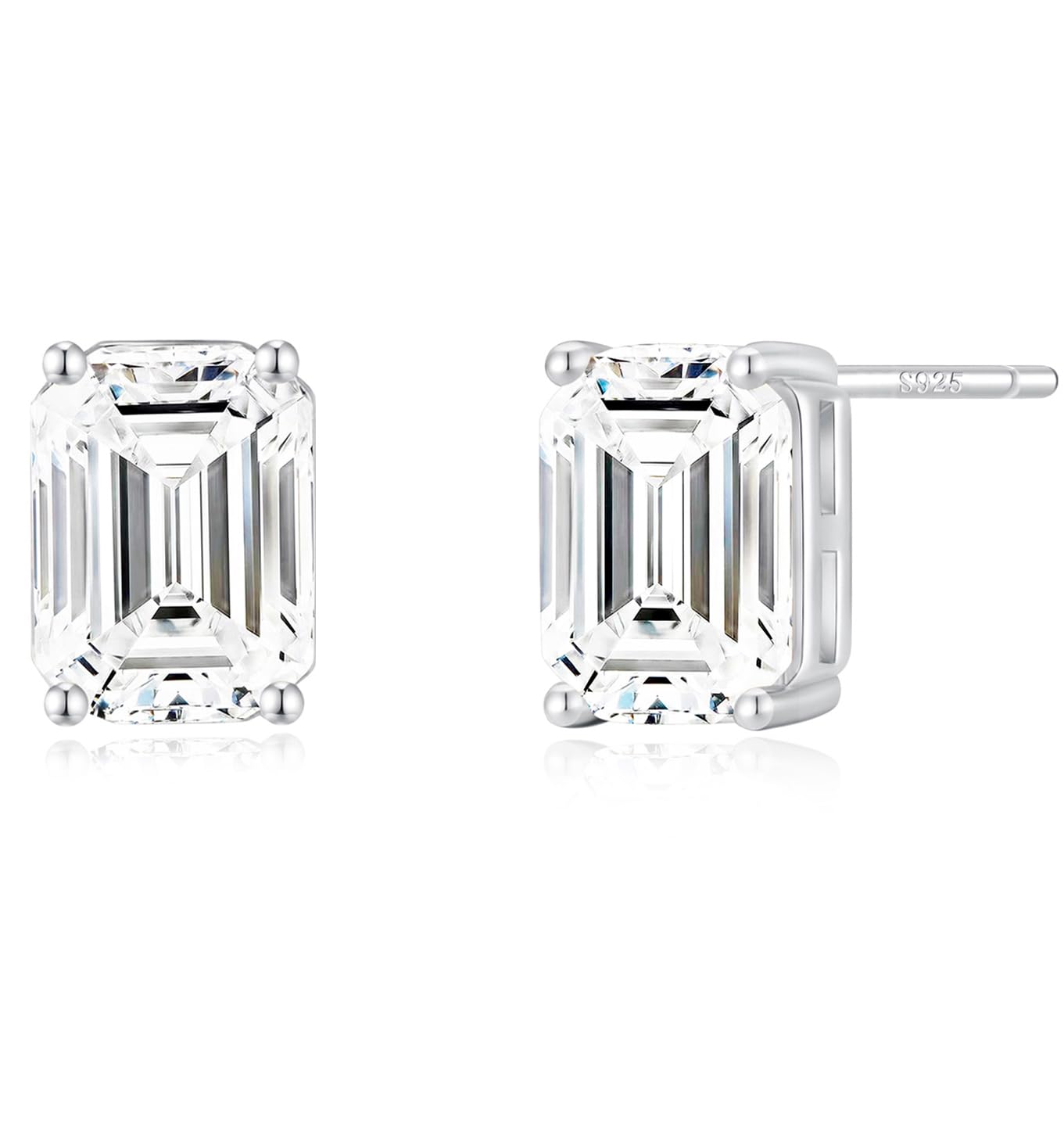 Geelein 2 Carat Emerald Stud Earrings 925 Sterling Silver Cubic Zirconia Earrings CZ Cute Hypoallergenic for Women Men