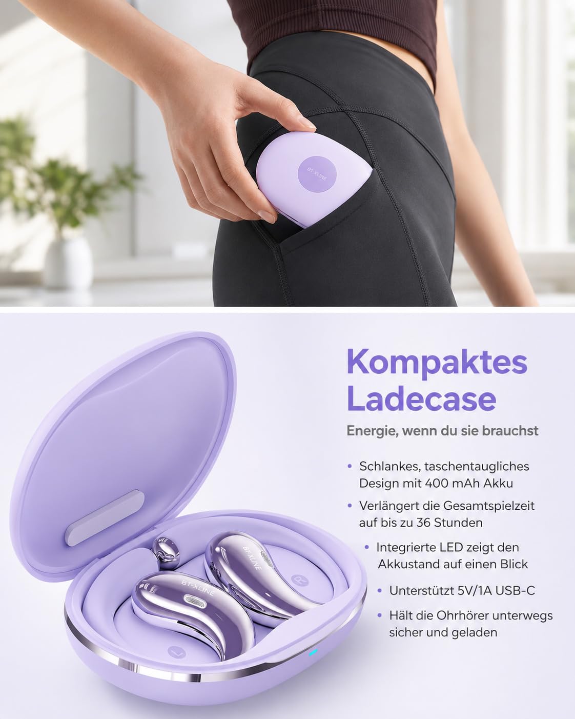 Micool Open-Ear Kopfhörer Bluetooth 6.0, Clip-On Ohrhörer Kabellos mit 36H Spielzeit, Geräuschreduzierung Freisprech-Ohrhörer, Komfort-Sitz Sport-Kopfhörer für Laufen, Fitness & Reisen