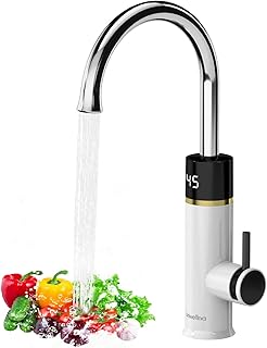 Briwellna Instant Electric Hot Water Faucet, 220V Tankless Electric Water Heater Tap, Hot Water Tap Instant Heating Water with Digital Display (White)