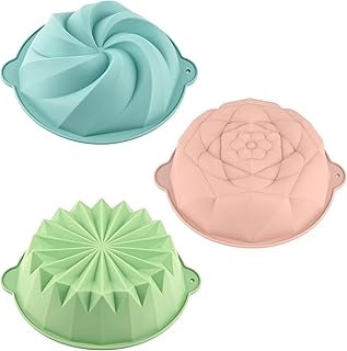 HUAKENER 3 Pcs Flower Shape Cake Molds, Nonstick Silicone Cake Molds for...