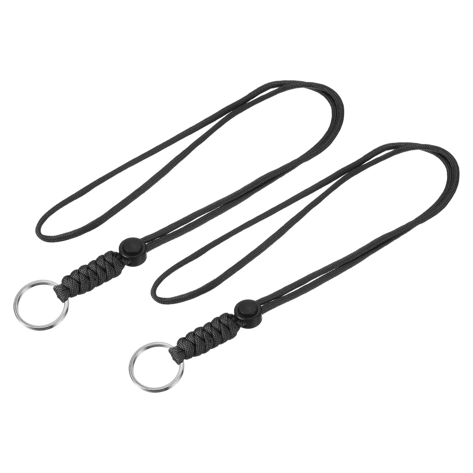 TA-VIGOR 2Pcs Paracord Lanyard with Keyrings, 18 Inch Keychain Necklace Cord with Metal Hooks and Badge Straps for Keys, Whistle, ID Card, Badge Holder, Black