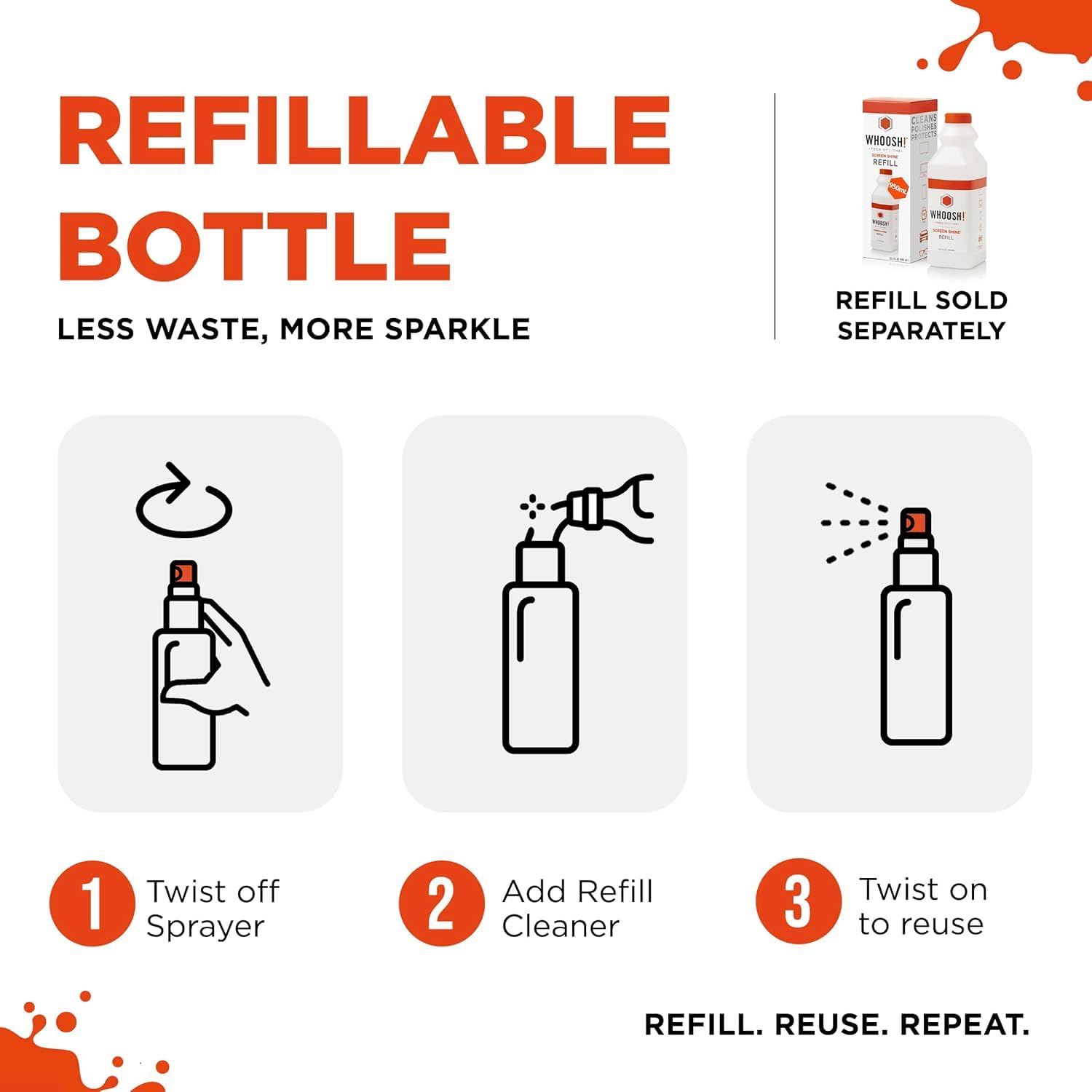 WHOOSH! Screen Shine Go - 1.5液量オンス 詰め替え可能スクリーンクリーナーキット マイクロファイバークロス付き MacBook、携帯電話、iPad、眼鏡用 - 強力な筋のないクリーニング - ポケットサイズ TSA承認 旅行用