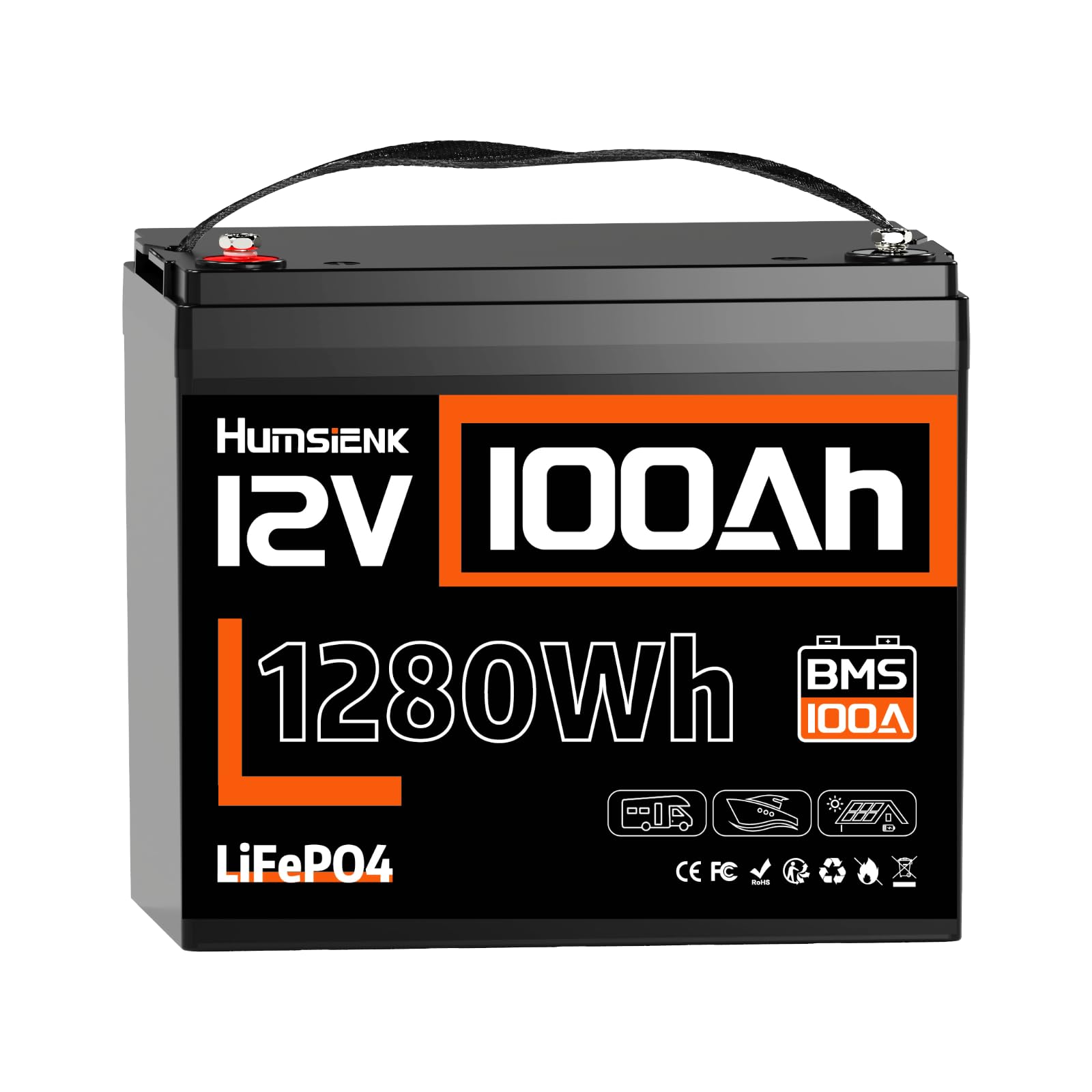 Humsienk Batteria al Litio LiFePO4 12V 100Ah, BMS 100A con Protezione Bassa Temperatura, 15000 Cicli Profondi, per Camper, Yacht, Fotovoltaico e Sistemi Off-Grid
