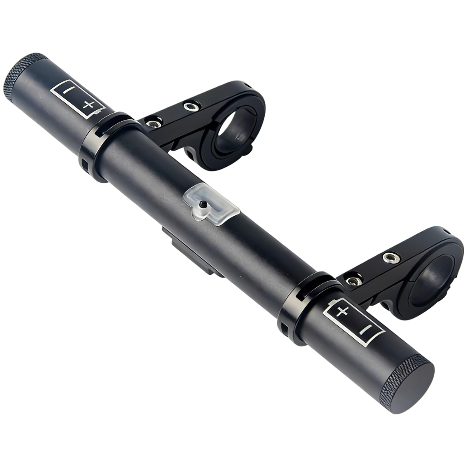 Przedłużenie kierownicy rowerowej, czarny stop aluminium, rura przedłużająca 8", podwójny zacisk do kierownicy 25,4-31,8 mm, uchwyt USB 4000 mAh, uchwyt lampy na latarkę i akcesoria