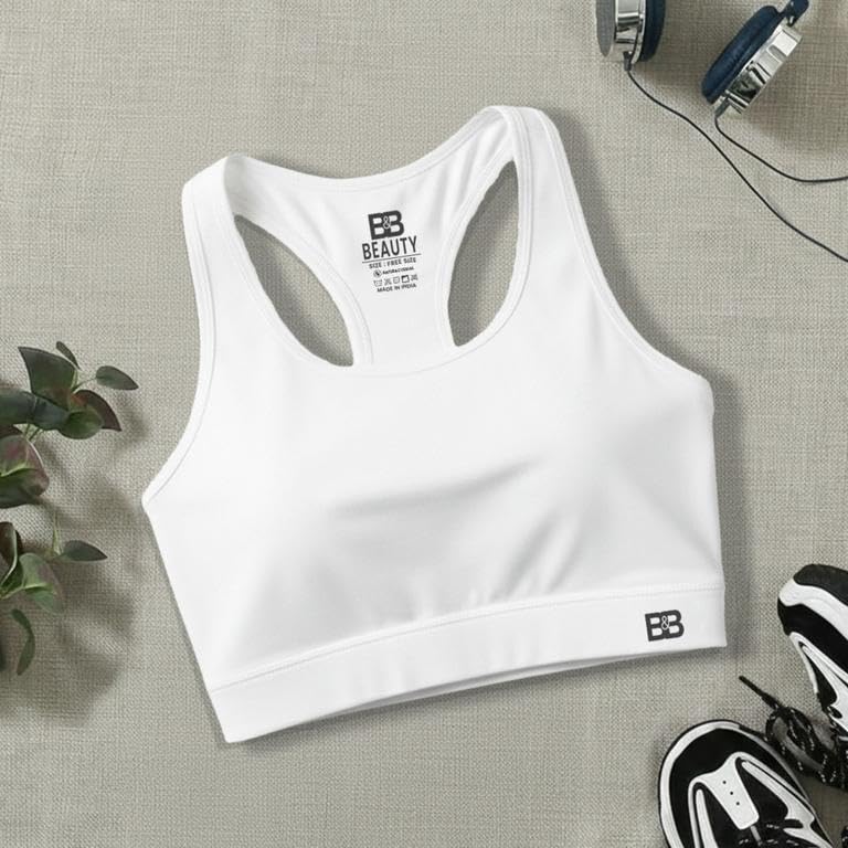 Image of BOLD & BEAUTY Women Cotton Blend Sports Bra with U-Neck, Racerback Style and Regular Straps for Workout, Yoga & Training (Pack of 3)