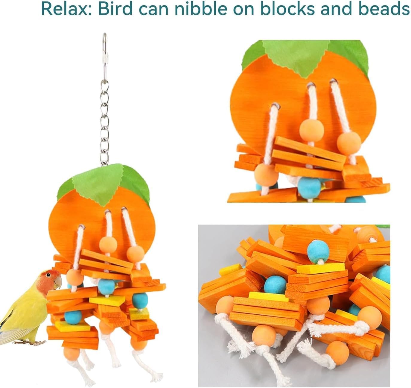 Natural Wood Parrot Toys Set of 6 Pieces for Small to Medium Parrots, Safe and Durable Bird Chew Toys, Fun and Colorful Hanging Accessories for Cage, Non-Toxic and Eco-Friendly Avian Toys - image 7