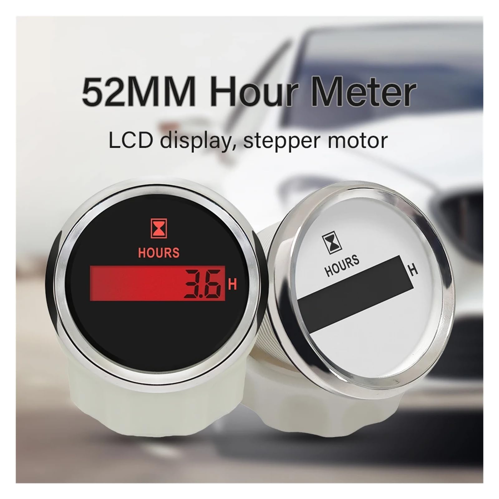 Universeller digitaler Betriebsstundenzähler mit 52 mm und roter Hintergrundbeleuchtung, 9–32 V, for PKW, LKW, Boot Hohe Sichtbarkeit(BN)