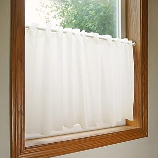 のれん工房 カフェカーテン ナチュラル シンプル レース 無地 小窓 出窓 目隠し キッチン サニタリー 幅150cm 丈45cm ツムギ風 95238