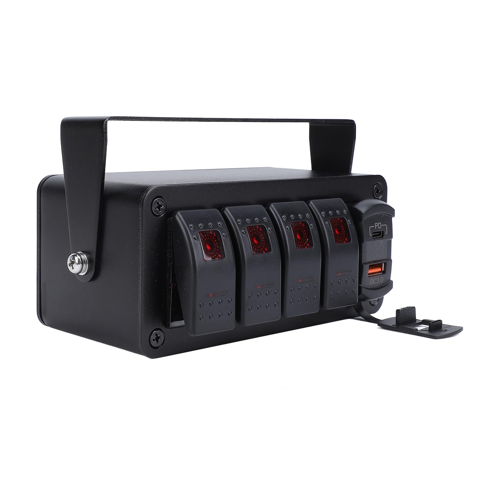 Luocute 4 Gang Przełącznik Panel z PD Type C QC3.0 Ładowarka USB, 12V, do | Waterproof Aluminum Alloy Box, 12V 24V DC, 20 Amp Switches, for Car Truck Boat RV UTV ATV