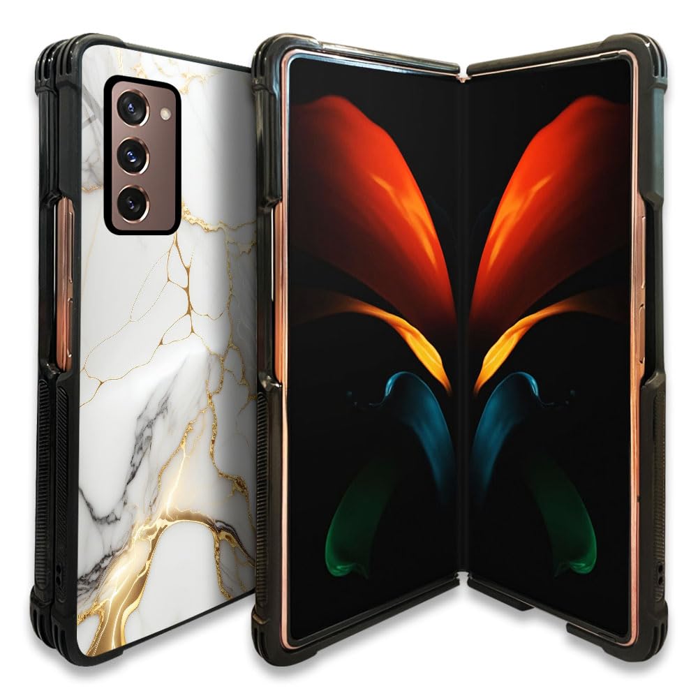 Yuning419 Case Compatible with Samsung Galaxy Z Fold 2 5G Phone Case,White Gold Marble for Women Girls,Soft TPU Edge PC Back Protective Shockproof