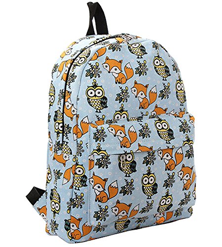 Minetom Lona Backpack Mochilas Escolares Casual Bolsa Viaje Moda Fox Búho Mujer Azul