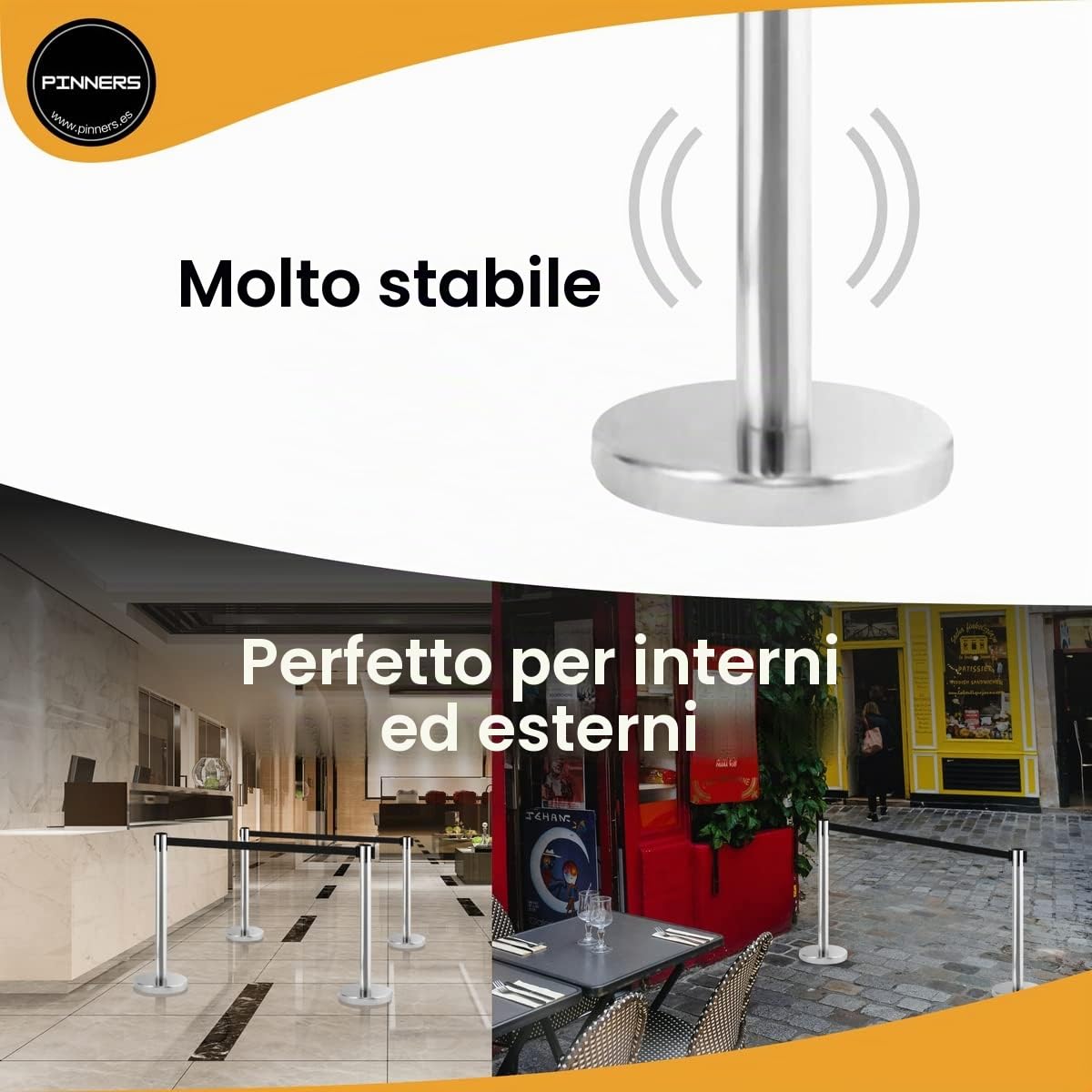 Set di Barriere Retrattili, Barriera con Nastro Estensibile 3 metri (2 unità), Pali Separatori, Nastro di Sicurezza, Nastro Estensibile Retrattile, Barriera Estensibile di Sicurezza 3m