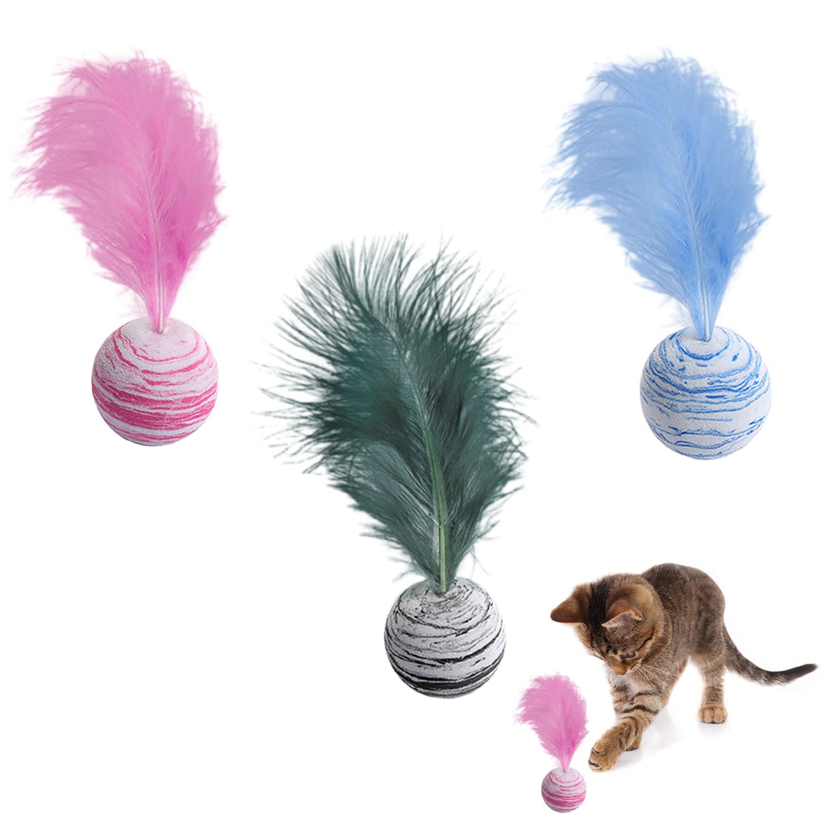 Set 8 Giochi Per Gatti – 4 Palline Con Piume + 4 Palline Arcobaleno, Interattivo E Masticabile