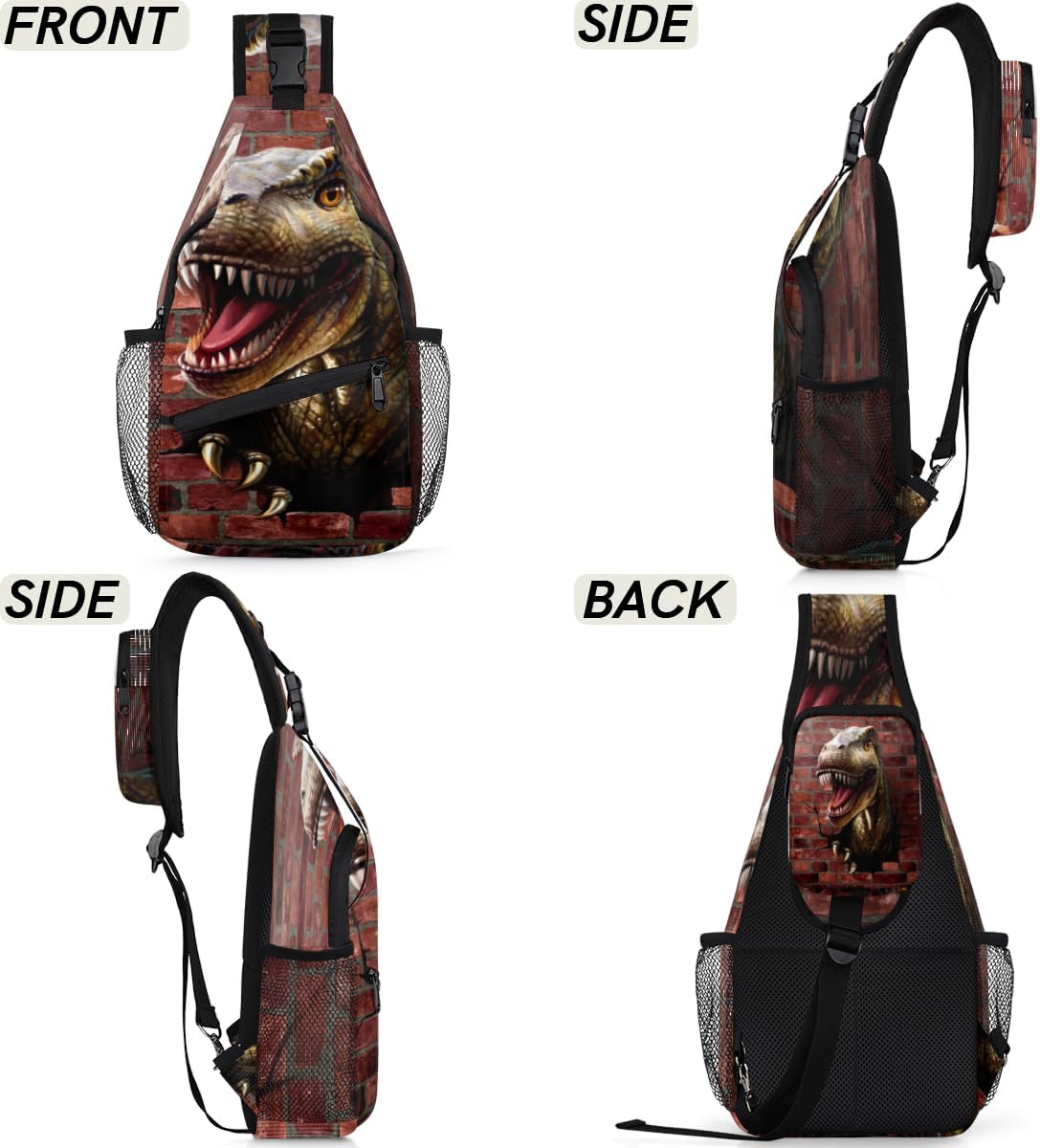 3d Dinosaur Sling Bag for Women Men Crossbody Sling Backpack Shoulder Bag Chest Bag Daypack for Travel Hiking Outdoor