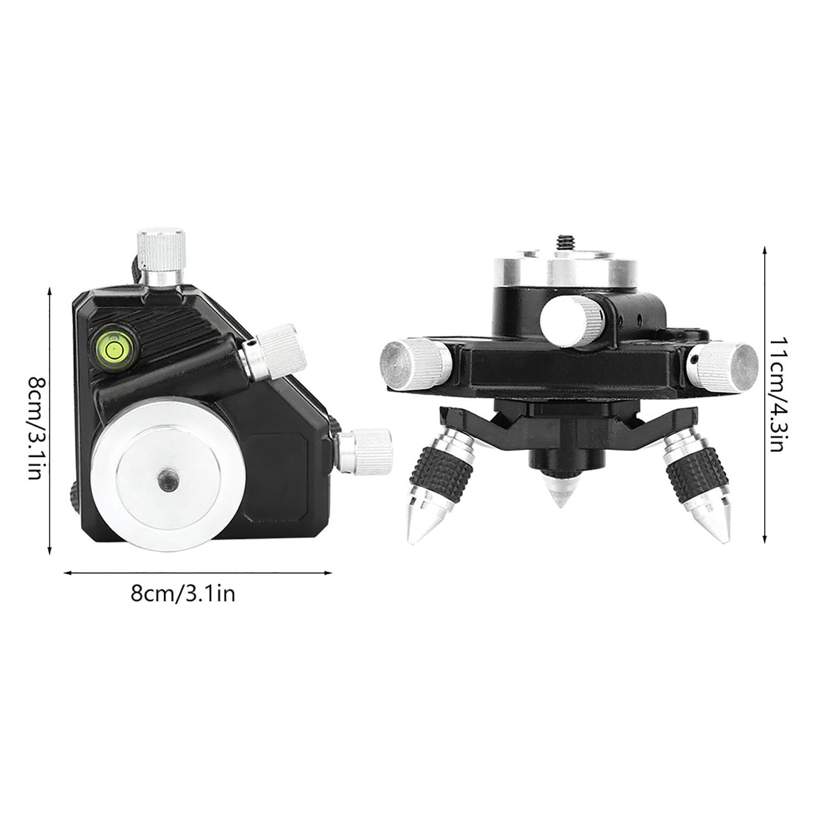 Adaptateur de Niveau Laser 360° Tournant Réglable, Support de Trépied en Alliage D'aluminium avec Filetage 1/4 pour la Mesure, Base de niveau, trepied niveau laser, 3 Boutons D'angle