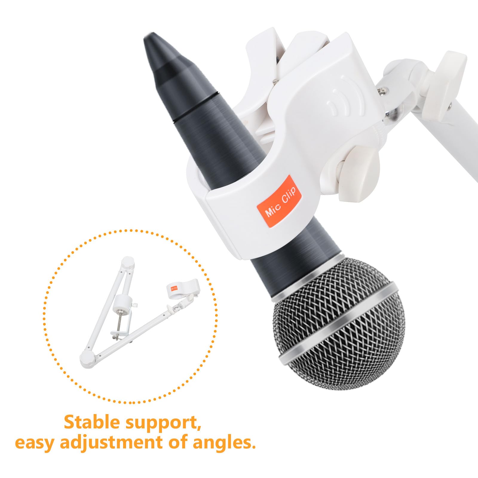 Soporte de brazo articulado para micrófono de escritorio, con abrazadera ajustable para streaming, canto y podcasts, rosca de 3/8'', brazo blanco, montaje en mesa.