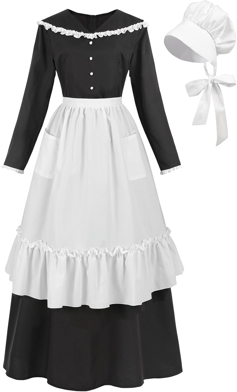 FCCAM Pilgrim Costume Women Long Sleeve Colonial Pioneer Dress 1800s American Historical Dresses