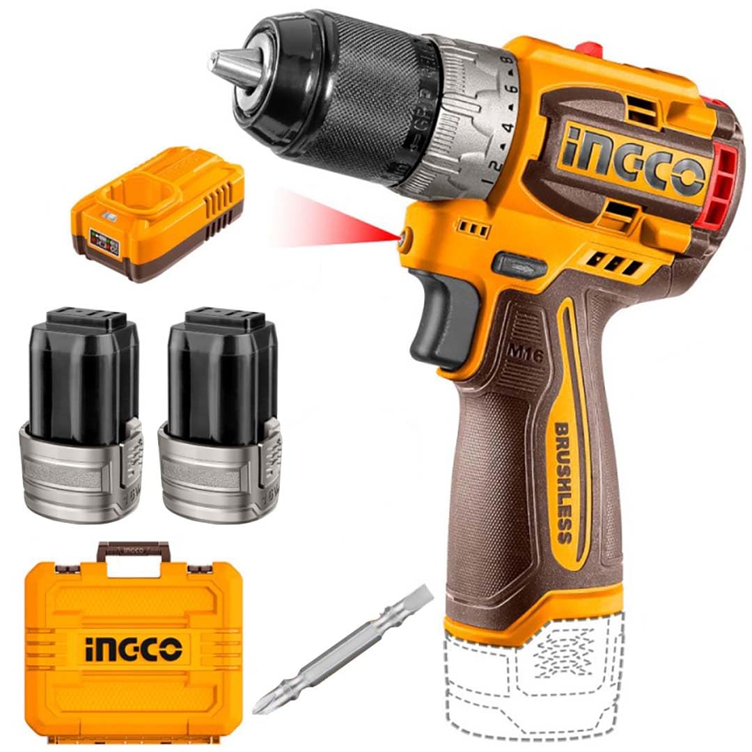 Ingco Cdli16682 Trapano Avvitatore a Batteria 16 V 60 Nm Brushless con 2 Batterie in Valigetta