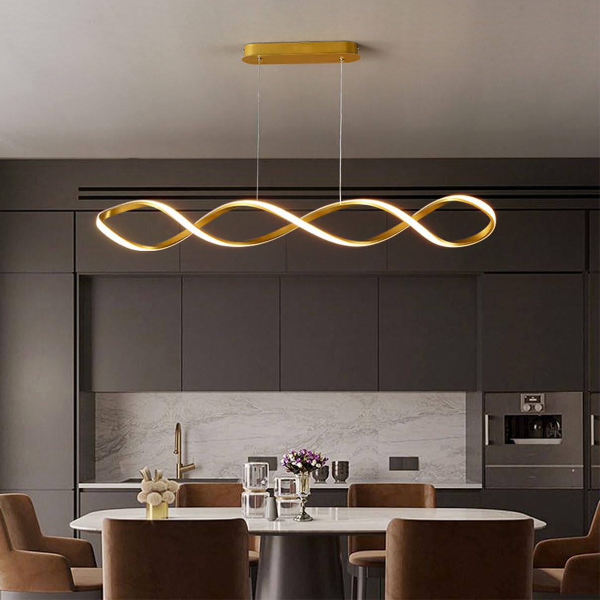 LED Pendant Lamp Dining Table Pendant Light Dimmable with Remote Control Dining Room Ceiling Lights, Creative Design Pendant Light for Kitchen Island, Bar, Cafe, Restaurant Table (Gold, 80cm)