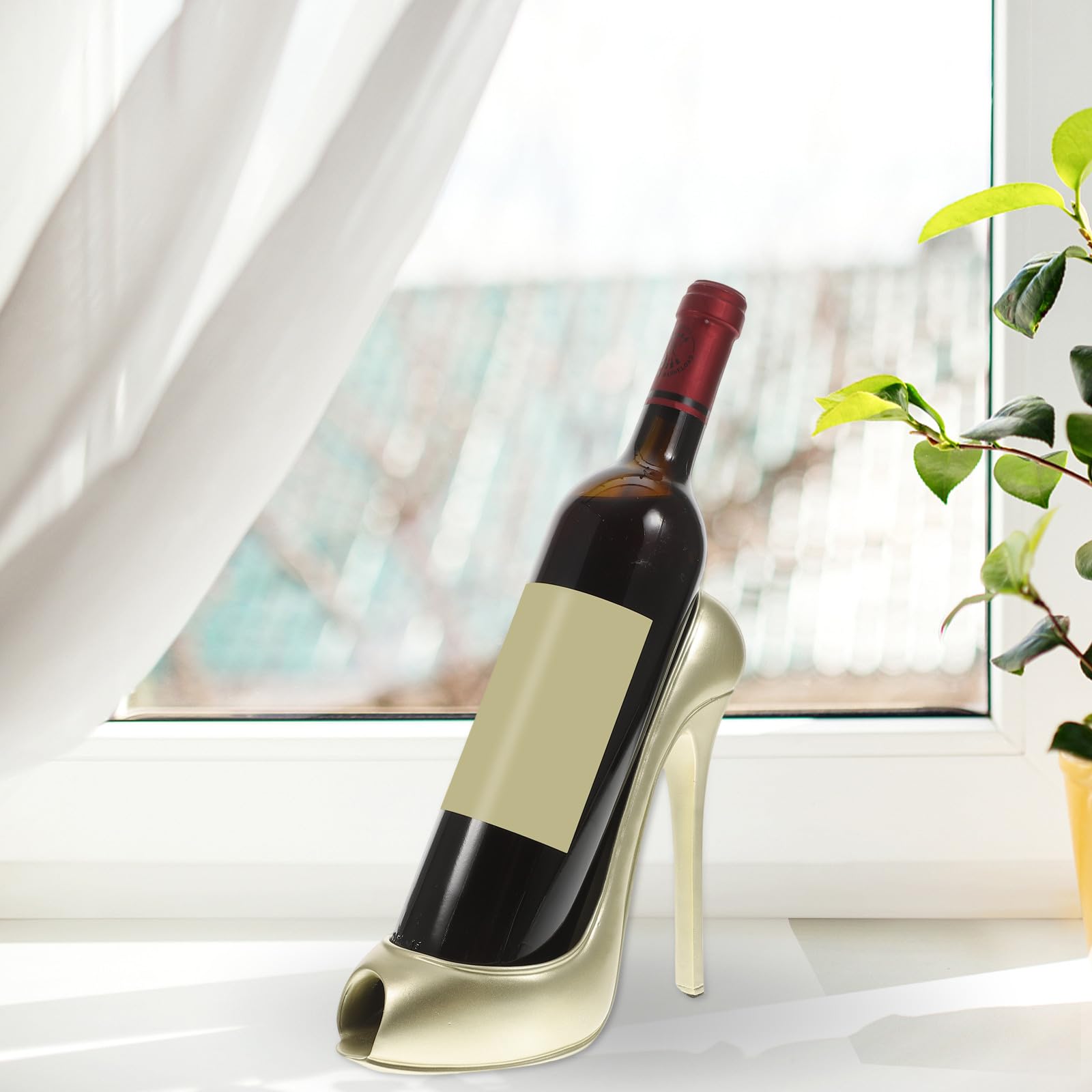 Porte-Bouteille Forme Chaussure à Talon Haut Créatif en Résine Or de Vin Casier Pratique et Élégant pour Décoration Maison ou Restaurant
