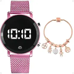 Relógio Feminino Digital Led Rosa Silicone Aço + Pulseira Social Casual Presente Moda Qualidade Premium