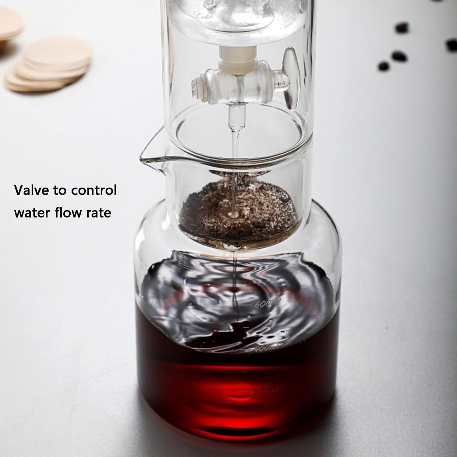 Cold Brew Drip Tower with Adjustable Water Flow,600ml Cold Brew Drip Tower - Glass Coffee Maker with Adjustable Drip Speed Valve, Perfect for Home & Office, Delivers Smooth Cold Brew Coffee,