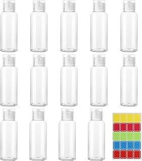 MOSTFUN 14PCS 50ml Clear Travel Bottles Empty Transparent Flip Cap Bottles Plastic Travel Bottles with Labels for Travel or Cosmetic