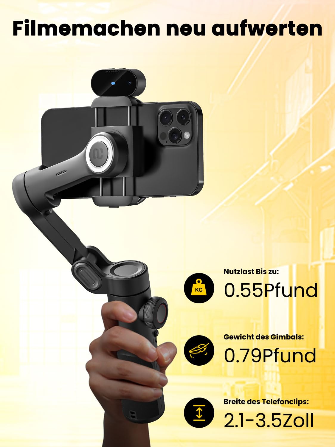 AOCHUAN Gimbal-Stabilisator für Smartphone, NO APP KI-Verfolgung, Gestensteuerung, Inception 360°, mit TikTok YouTube, 3-Achsen-Falt-Gimbal-Stabilisator für iPhone und Android, XE AI-Version