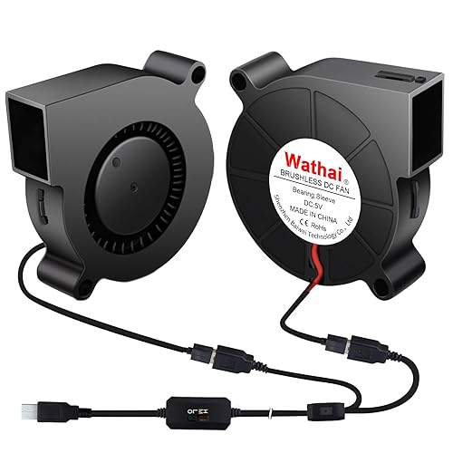 Wathai 50mm x 15mm USB Blower Fan 5V 5015 Brushless Cooling Fans with Variable Speed Controller for Laptops, Helmets, and DIY Projects 2 Pack - 50mm