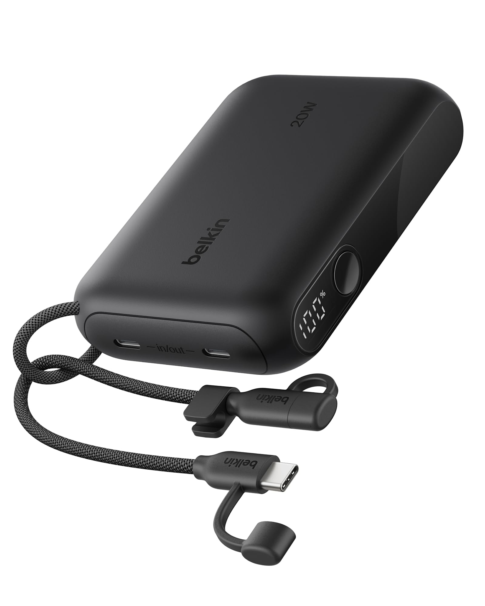 Portable Charger, Slim USB-C Power Bank 10,000mAh w/ 2 USB-C Ports, Digital Battery Display, 20W Charging Battery Pack - iPhone 17, Air, Pro, Samsung Galaxy S25, Pixel 10, iPad, & More - Black