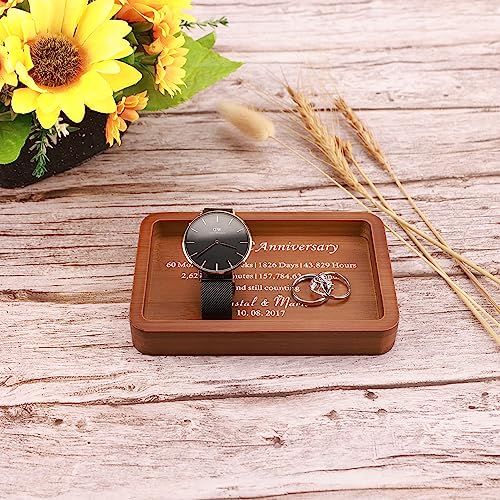 Personalized 5th Anniversary Gift, Wood Jewelry Tray, Wood Wedding Anniversar, Jewelry Dish for Coin Key Ring, Bedside or Desk Tray, 5th Anniversary, Christmas Valentine\'s Day Gift for Him Her - Thumbnail 2