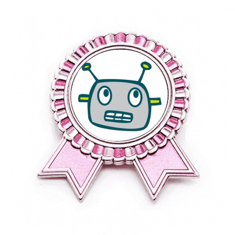 Broche robot gris métal univers médaille extraterrestre rose taille M - 4