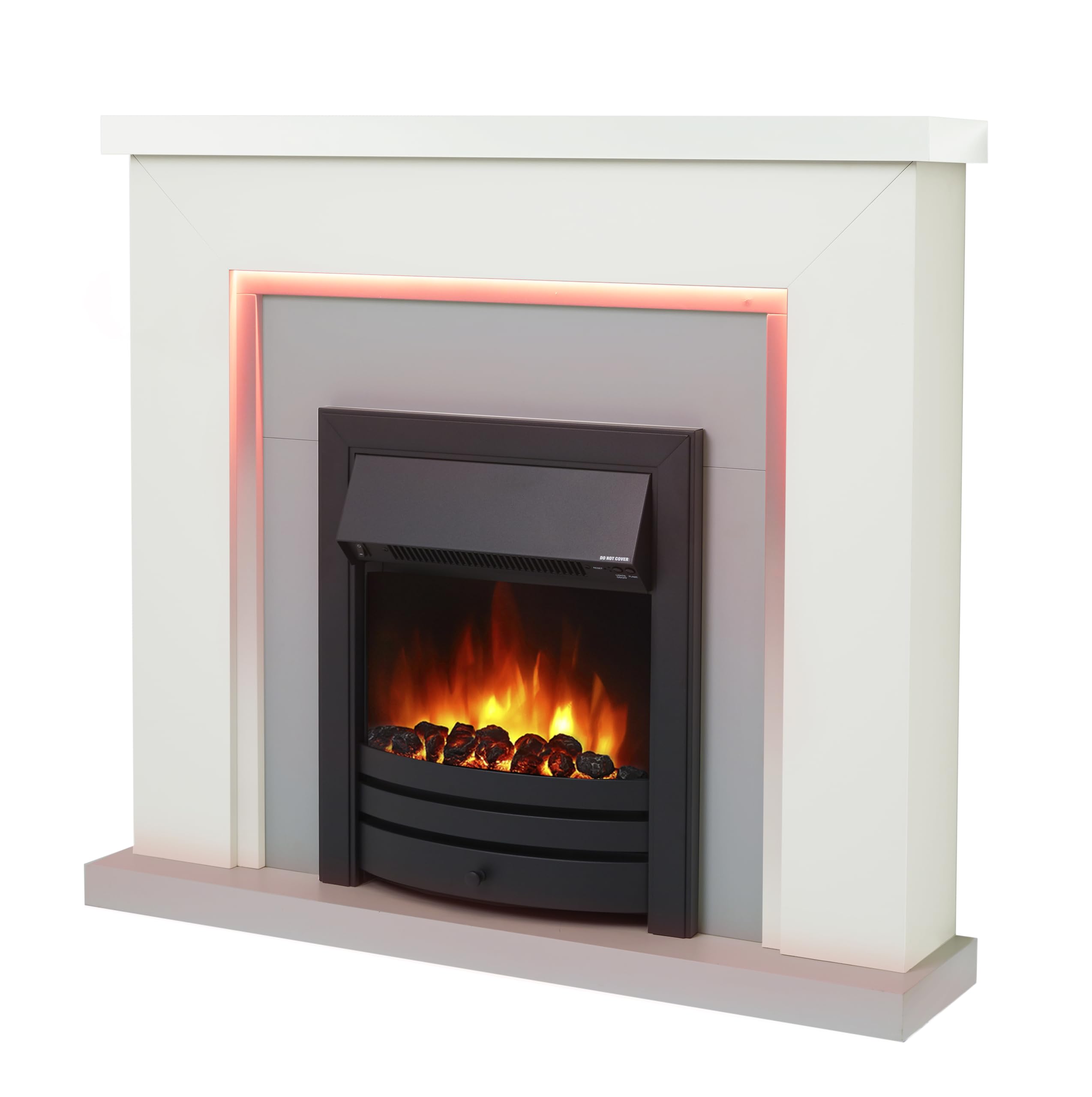 Endeavour Fires & Fireplaces Bempton Electric Fireplace SuiteWhite TopGrey HearthBlack Fire from B&Q