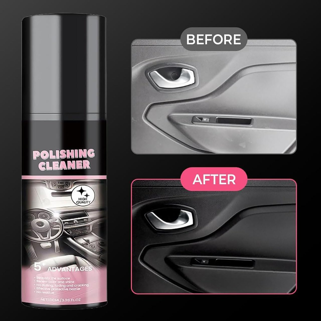 Polierreiniger Auto Interieur - Wasserloses Spray -Wachs, Innenraum des Autos Protection Spray, Autoflecken Entfernen Innenräume, Details, Kunststoff, Gummi -Lederreiniger (4PCS)