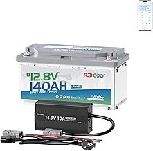 Redodo 12V 140Ah H190 Bluetooth Underseat LiFePO4 Battery with 12V 10A Lifepo4 Battery Charger, 1792Wh Deep Cycle Lithium Battery with 150A Smart BMS, Perfect for Motorhome, RV