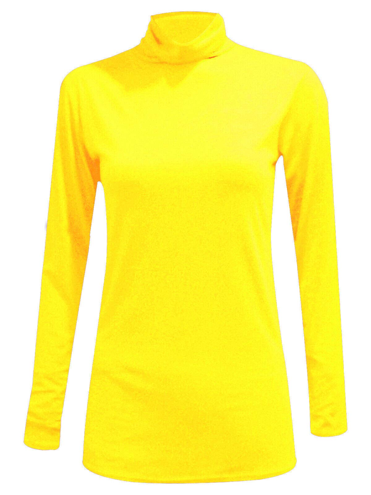 ER Direct Women Long Sleeve Plain Turtle Polo Neck Ladies Stretch Plus Size Top T Shirt (UK XXXL, Yellow)