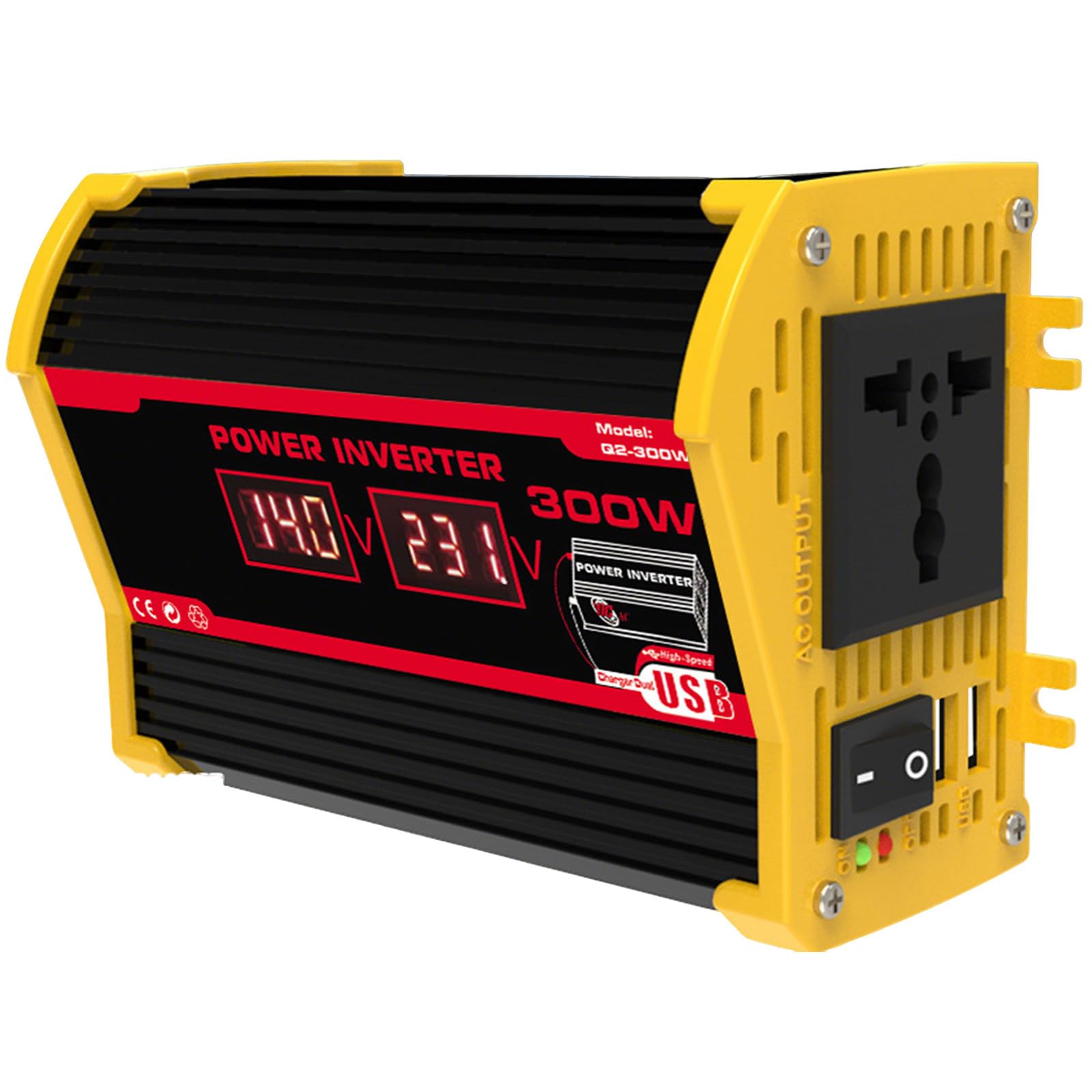 Inversor Solar híbrido para Coche, Fuera de la Red, de 12 V a 220 V/110 V, 300 W, para Coche, con conversión de Onda modificada de Alta frecuencia,Black-300W