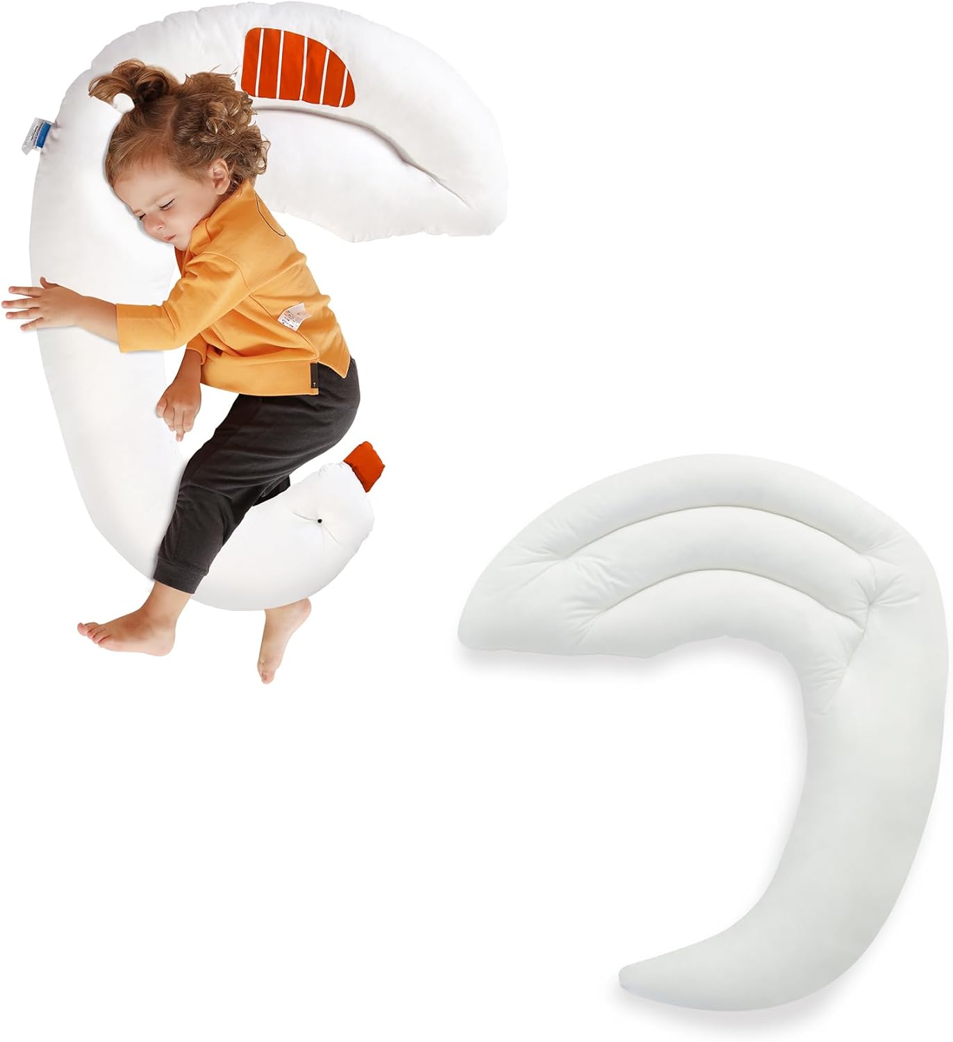 Choc chick 2-Pack Toddler Body Pillow Set, Swan and Moon Shape Soft Kids Hugging Pillows, 100% Organic Cotton Washable Long Sleep Pillows for Children, Dreamy Nursery Decor Gift for Boys & Girls