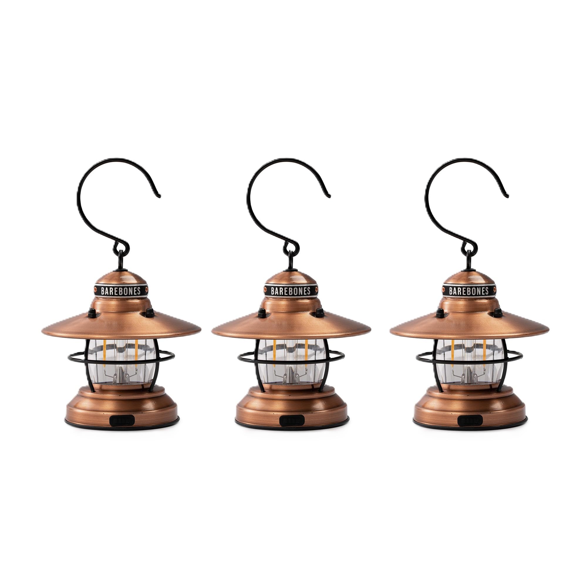 Barebones Edison Mini Lanterns, 3-Pack - Vintage Adjustable Camping Lantern - Small Lantern Lights - Outdoor Accessories and Camping Essentials (Copper)