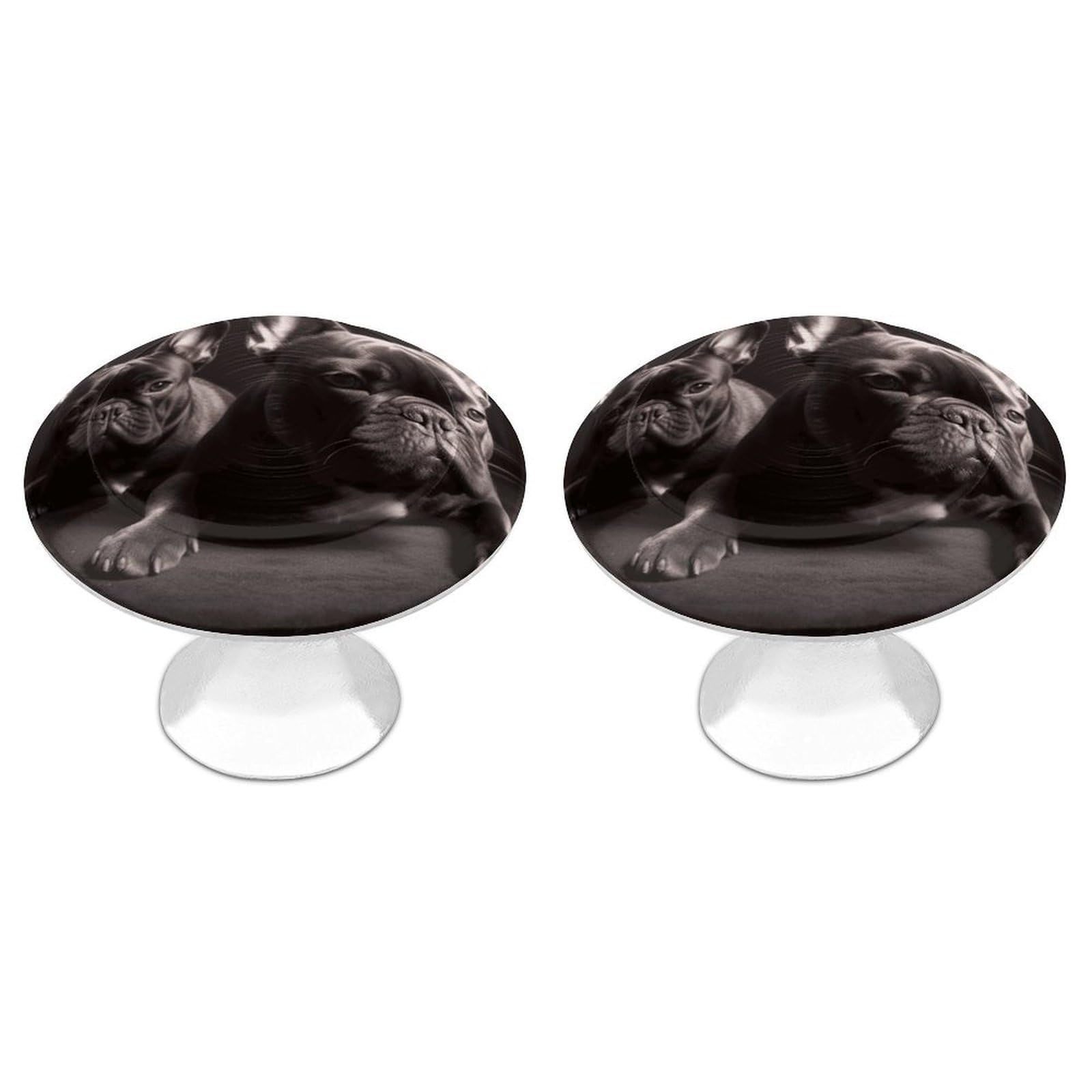 Fekiloot White French Bulldog Cabinet Knobs For Kitchen Ornament, Round Zinc Decorative Drawer Pulls For Cabinets Trendy, Dresser Drawers Pulls Bathroom Dresser Knob With Screw