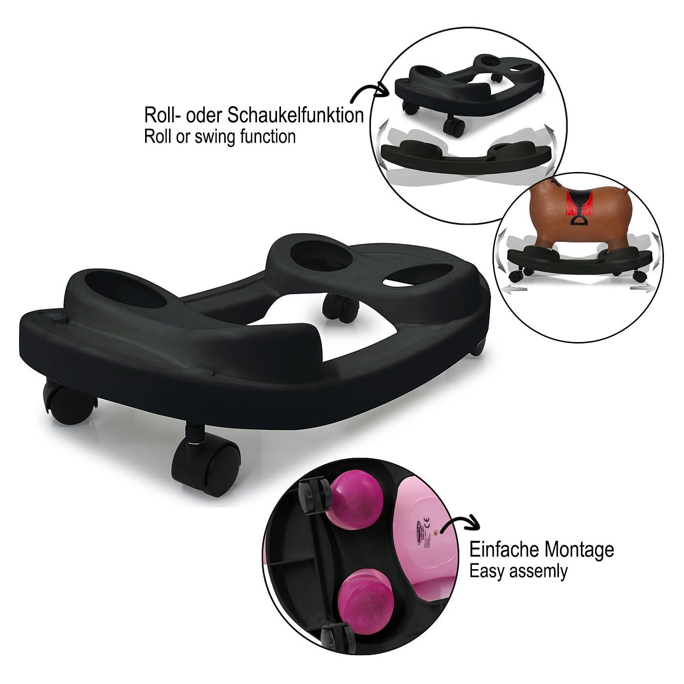 Jamara 460332 - Mobil Board 2in1 per Animali Salterini – Funzione a dondolo, Movimento su ruote, In plastica robusta e resistente, Compatibile con Salterini Jamara