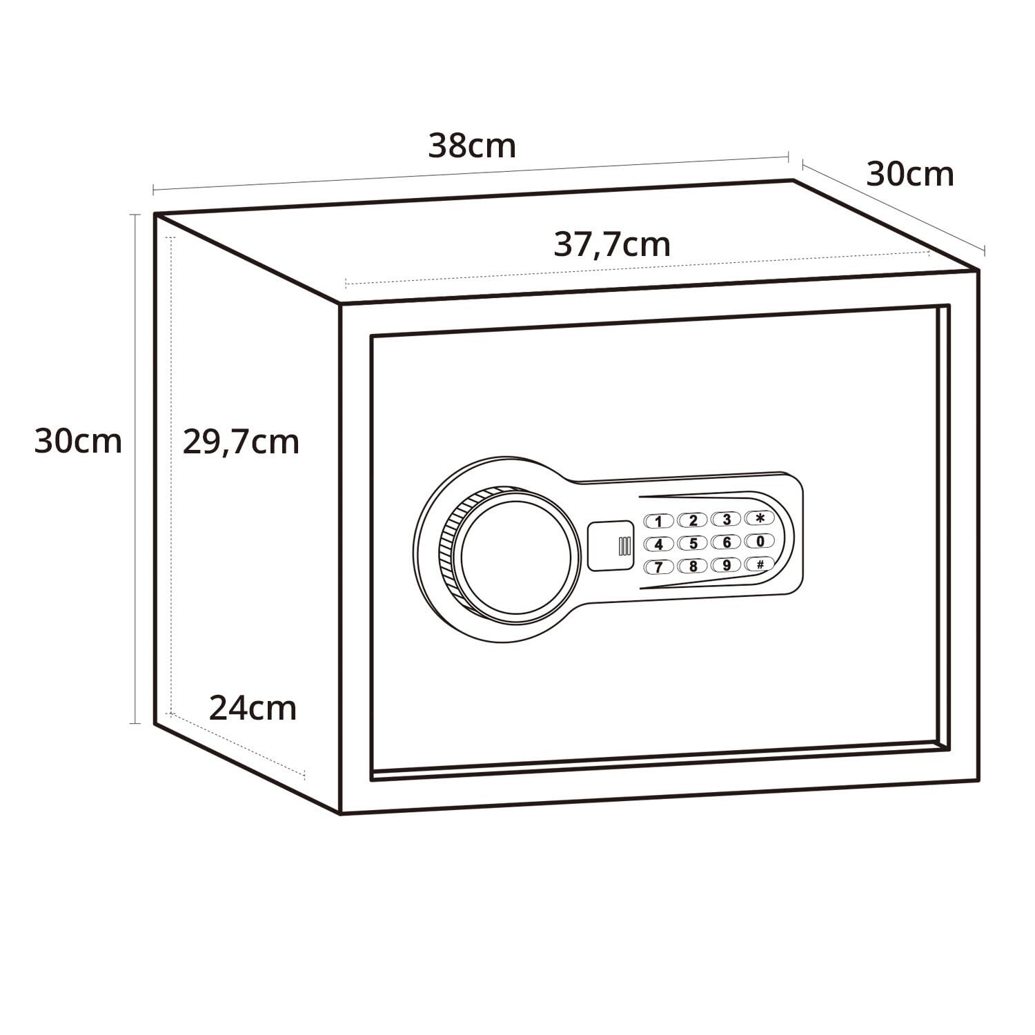 hjh OFFICE Cassaforte con serratura a combinazione 27 L SAFE COMPACT in acciaio nero, 30 x 38 x 30 cm, 830037