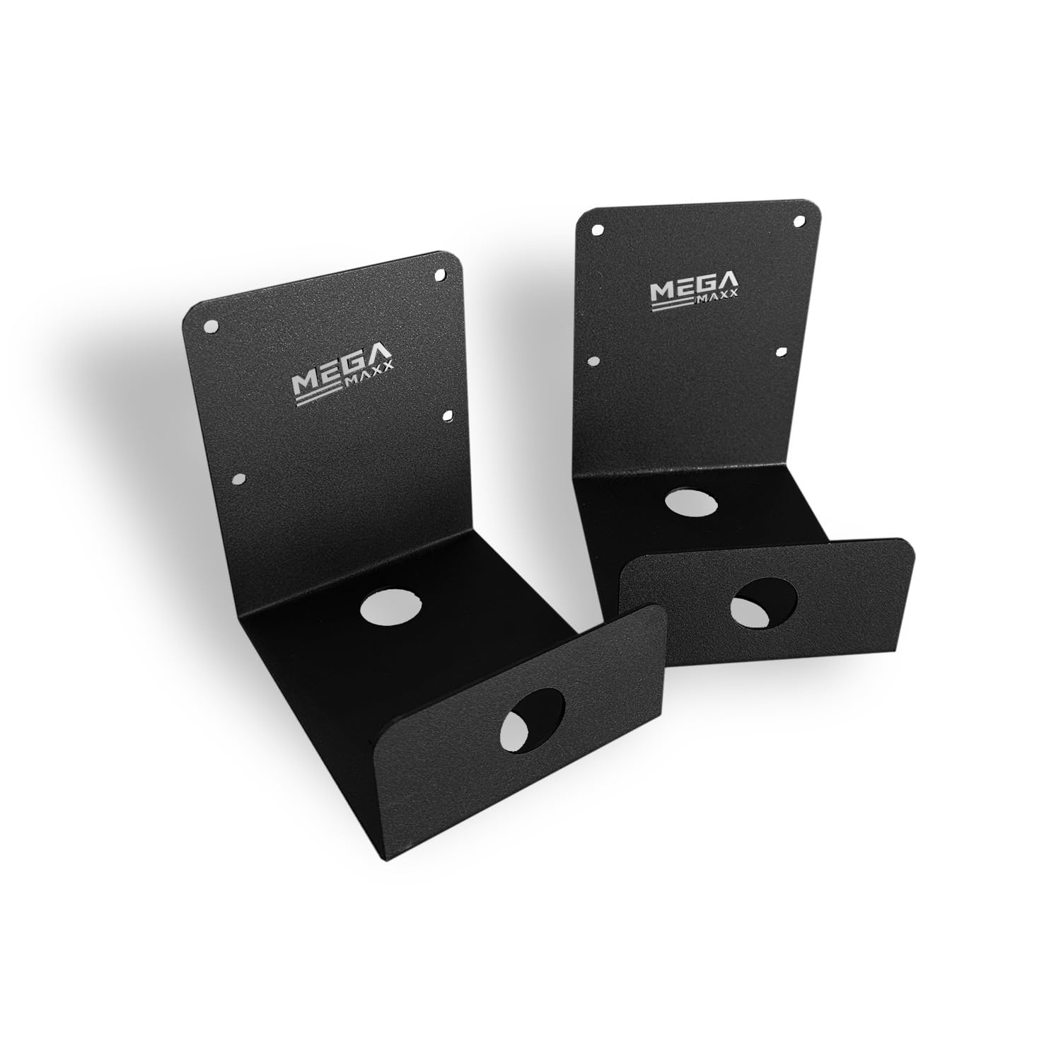 MegaMaxx UK Wall Mount Ladder Brackets – Textured Black Steel Hanging Hooks with Locking Holes – Secure Wall Storage for Step Ladders and Extension Ladders – Heavy Duty Pair – UK Made