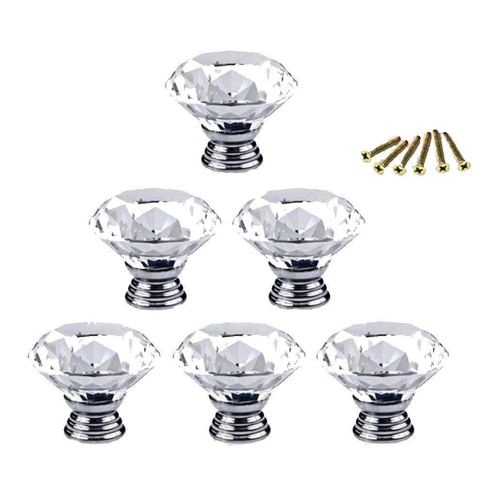6 Pcs Crystal Glass Cabinet Knobs 40mm(1.58inch) Crystal Glass Cabinet Drawer Handles Drawer Kitchen Cabinets Dresser Cupboard Wardrobe Pulls Handles