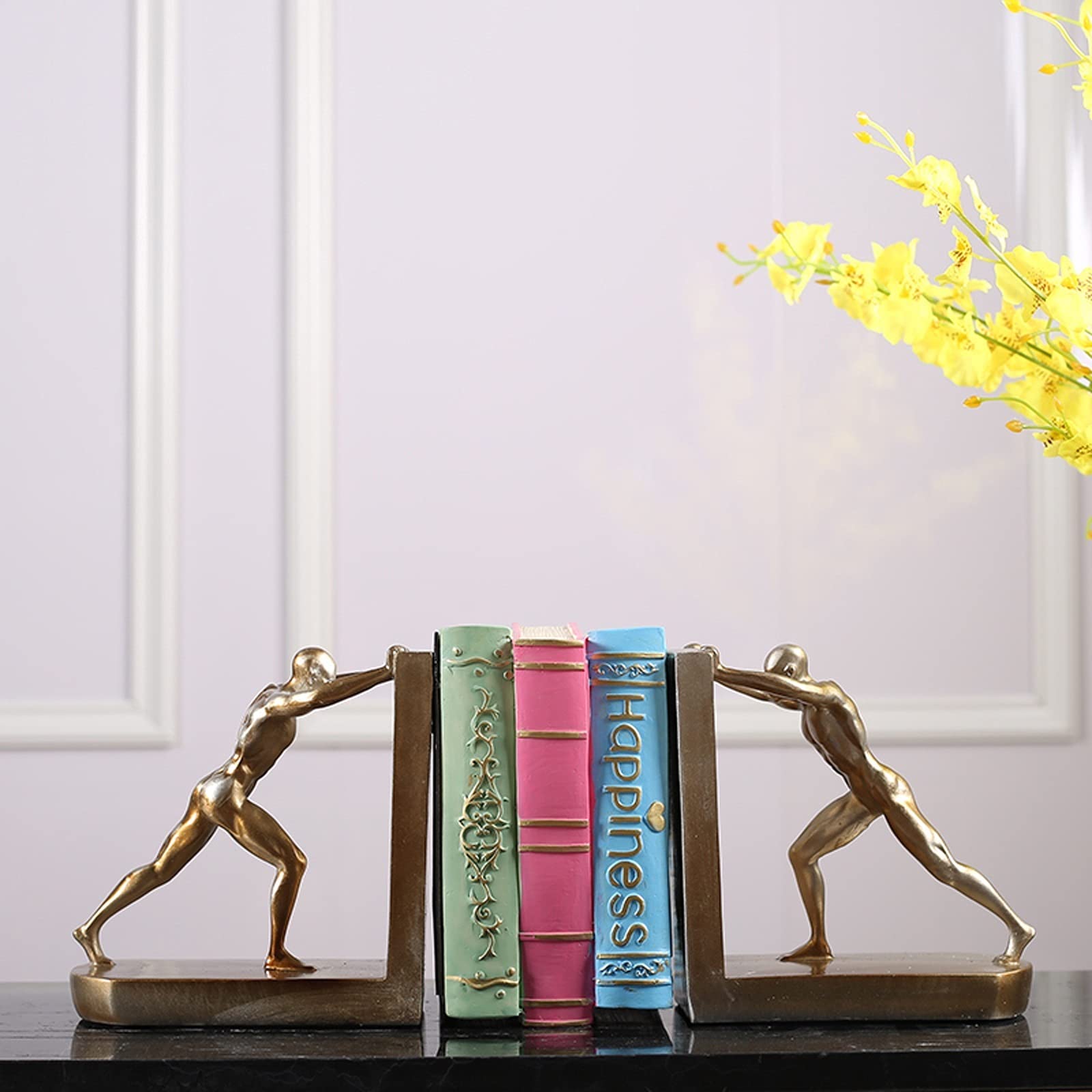 Estatua dorada de cuerpo completo para decoración de escritorio, figura de resina de contabilidad pesada, soporte para libros, bloqueo de libros pesados en estanterías y sala de estudio, decoración de