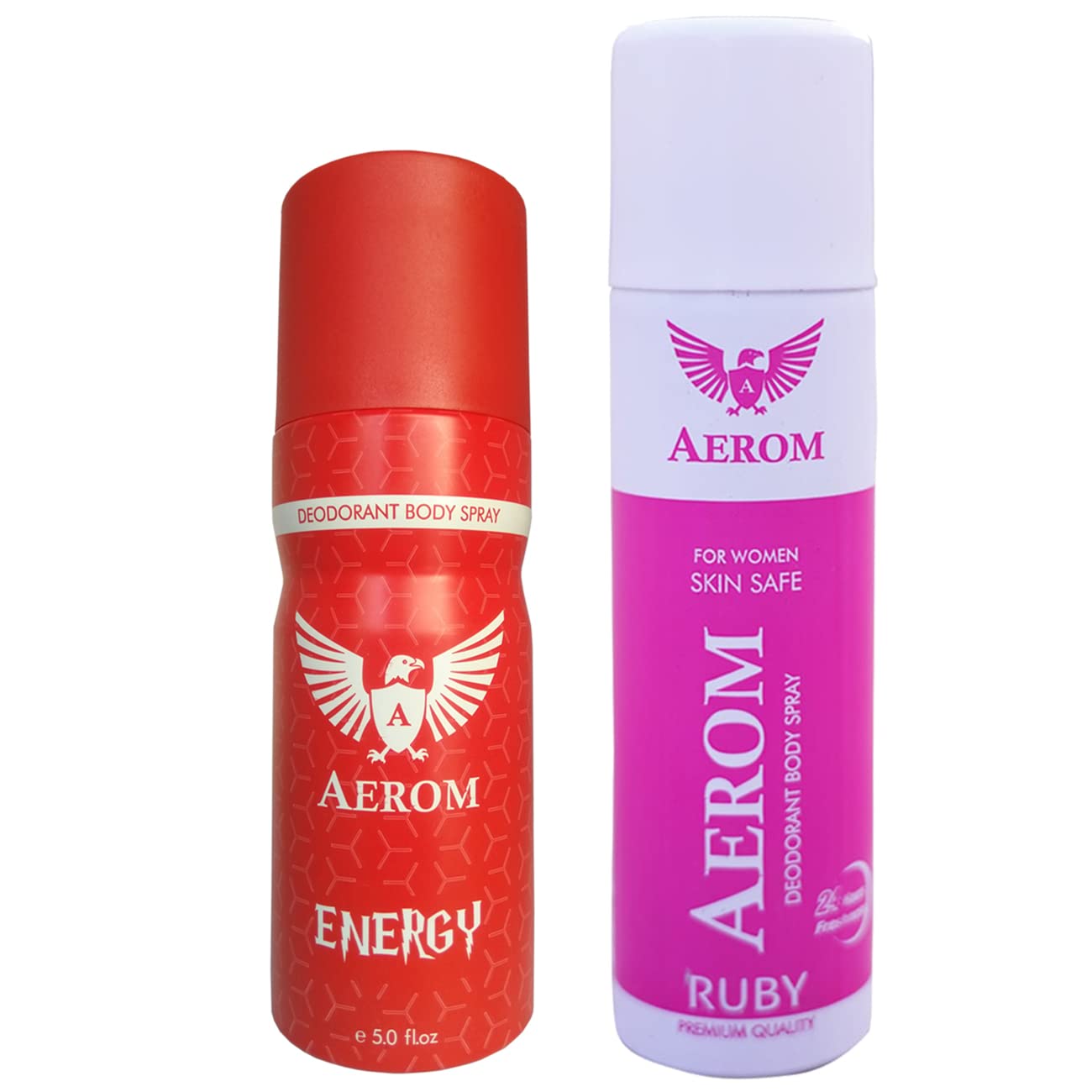 Aerom Ruby and Energy Deodorant Body Spray For Men and Women, 300 ml (Pack of 2)