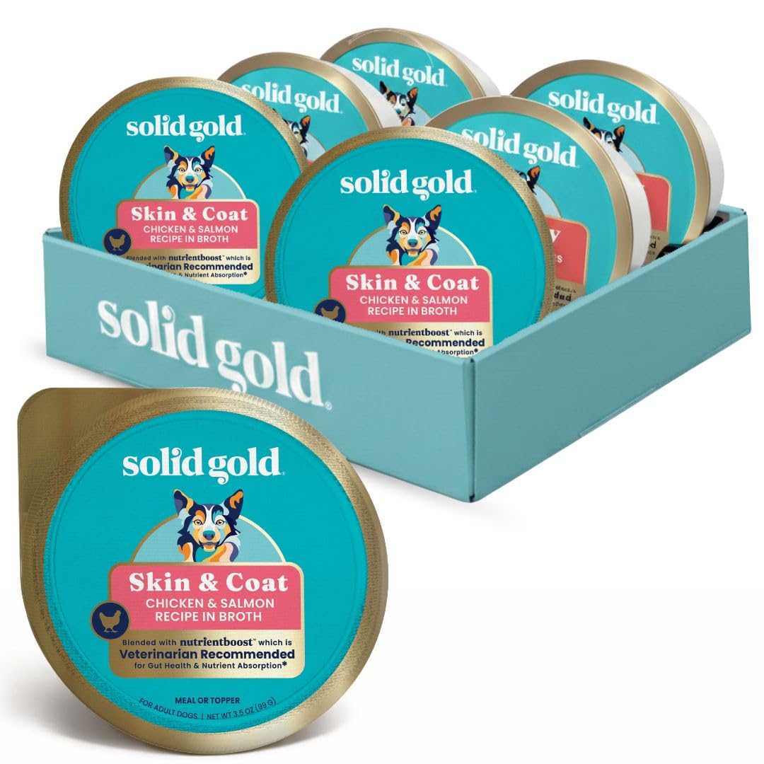 Solid Gold Wet Dog Food Topper & Meal Cups - for Adult & Senior Small Breed & Large Breed Dogs - W/Salmon, Chicken & Superfoods for Sensitive Stomachs